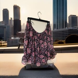 Express Women's Vibrant Floral‎ Colorful Romantic Popover Blouse NWOT Size Small
